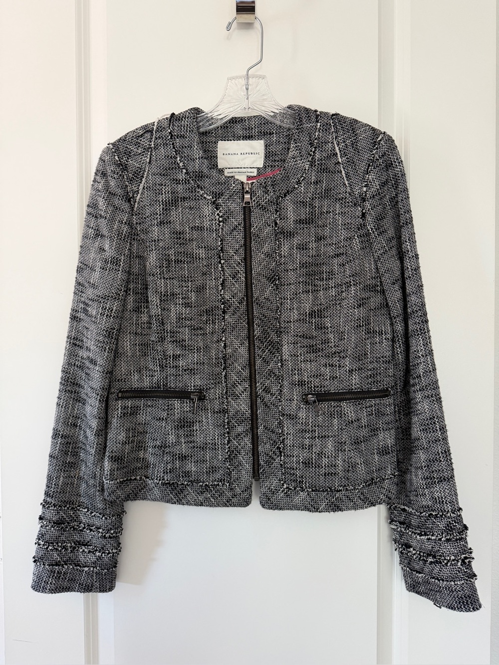 Vintage Banana Republic Gray Tweed Zip-Front Women's Jacket